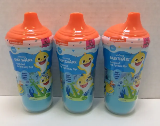 Nuby Baby Shark 9Oz Sippy Cups, Lot of 3, BPA Free, Free Shipping