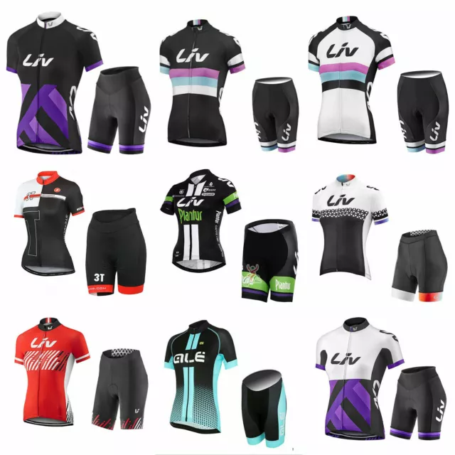 Women Sport Team Cycling Bike Clothing Jersey Shirts Padded Short Pant Set