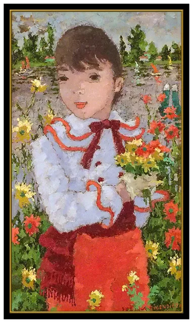 Suzanne Eisendieck Original Oil Painting On Canvas Child Portrait Signed Floral 2