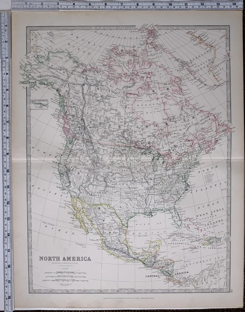 1881 Large Antique Map North America Dominion Of Canada Alaska United States
