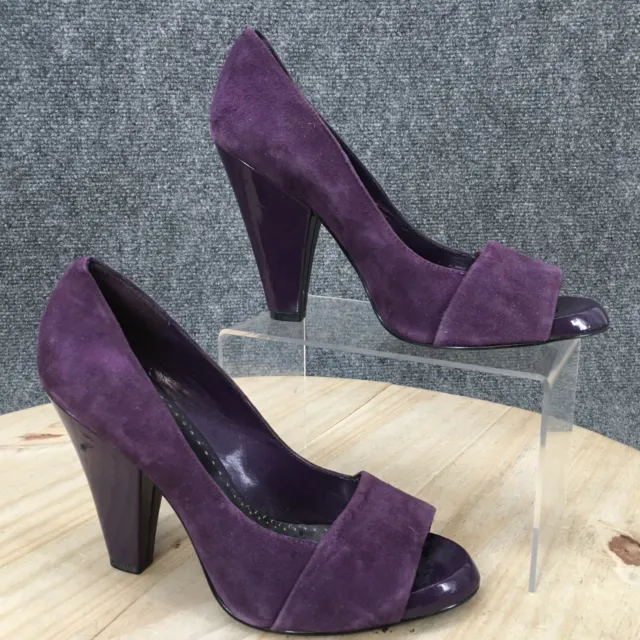 BCBG Paris Heels Womens 8 B Brico Pump Purple Suede Peep Toe Slip On Cone Casual