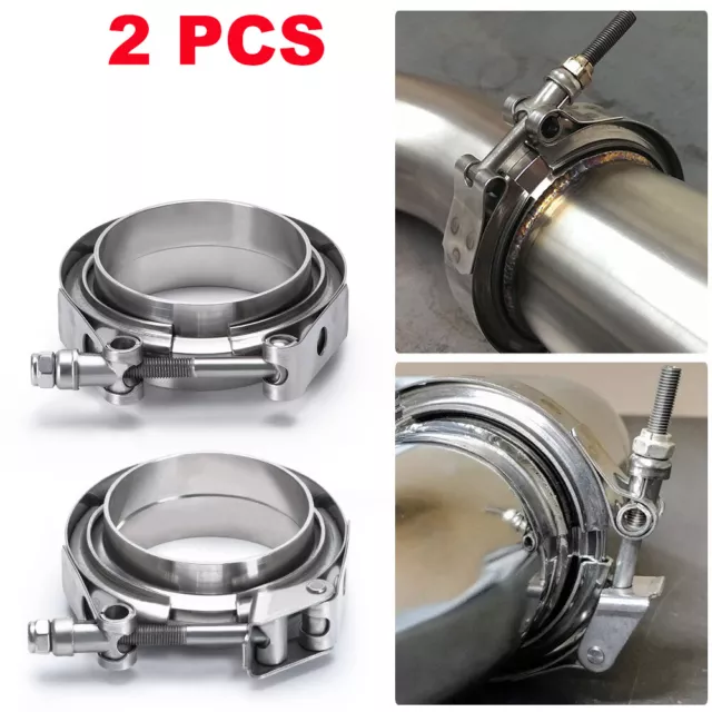2PC 3" Inch 76mm V-band Vband Clamp Stainless Steel Flange Exhaust Pipe Tailpipe