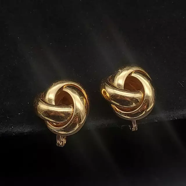 Monet Gold Tone Twisted Knot Clip On Earrings Vintage Costume JEwelry