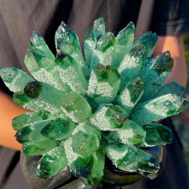 2.14LB New Find Green Phantom Quartz Crystal Cluster Mineral Specimen Healing