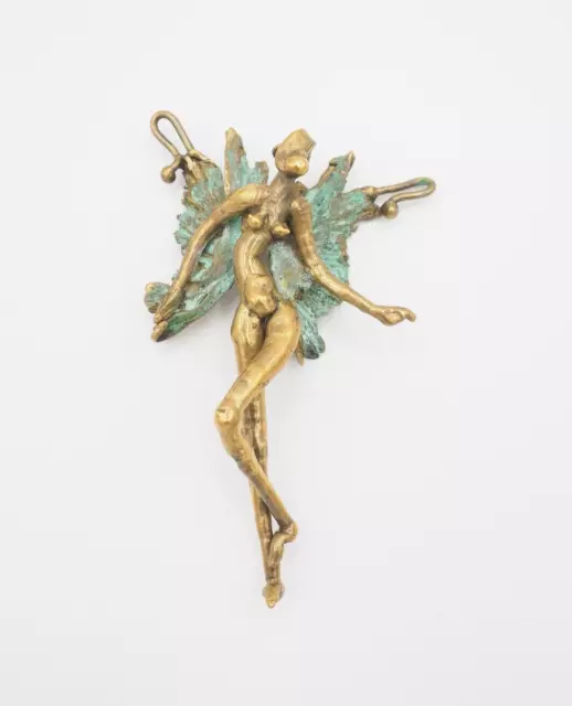 Richard Kaish brutalist bronze Nude Nymph Winged Fairy sculptured figure pendant