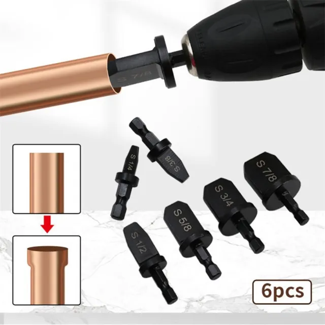 6pcs Copper Pipe Swaging Tool Drill Bit Bearing Steel Black 7mm Triangular Shank