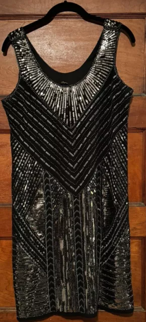 Cupio Black & Silver Sequin Embellished Sleeveless Evening Shift Dress Sz Medium