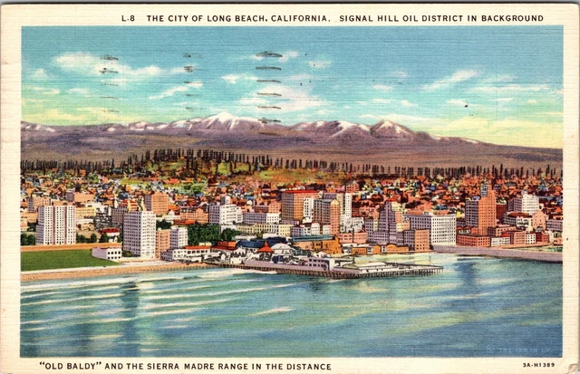 Long Beach CA- California, Aerial Scenic View City, Vintage Postcard