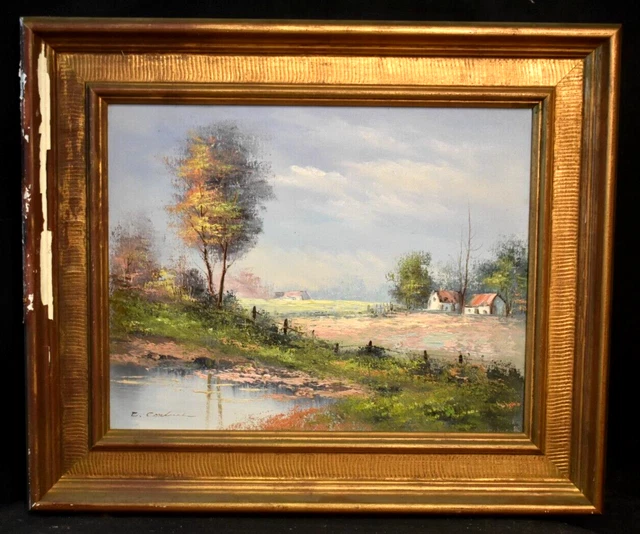 Tableau huile sur toile  paysage lacustre signé école Française XXème