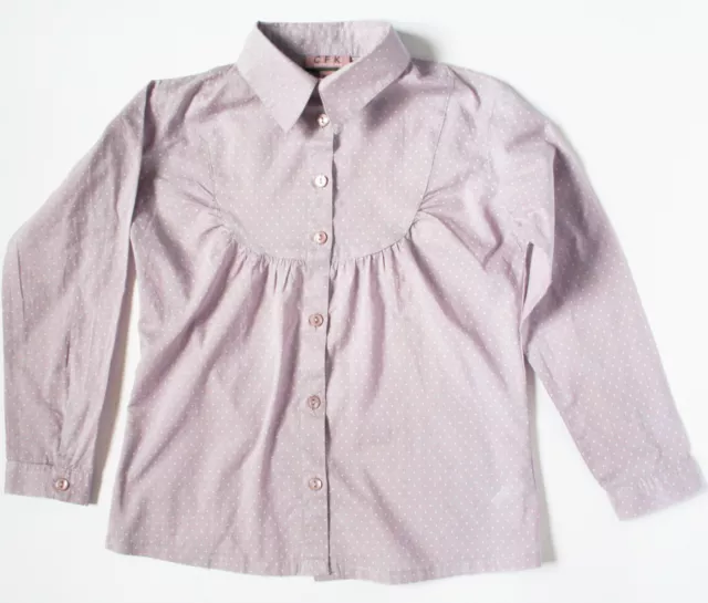 MONOPRIX chemisier état NEUF mauve à pois blanc coton chemise haut, fille 6 ans