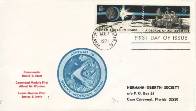 #420 Apollo 15 Scott Worden Irwin FDC Ersttagsbrief 1971