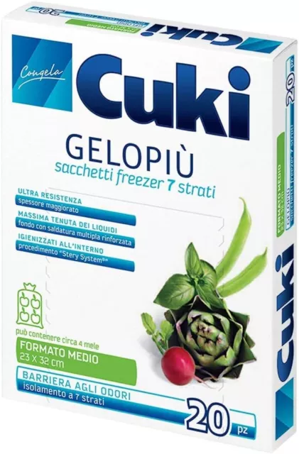 Cuki Gelopiù Sacchetti Freezer 7 Strati Medi 23 x 32 cm, 2,5 L, Confezione 20 Pz