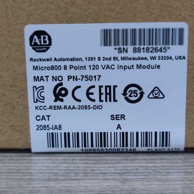 New Factory Sealed AB Allen-Bradley 2085-IA8 120 VAC Input Module 2085IA8