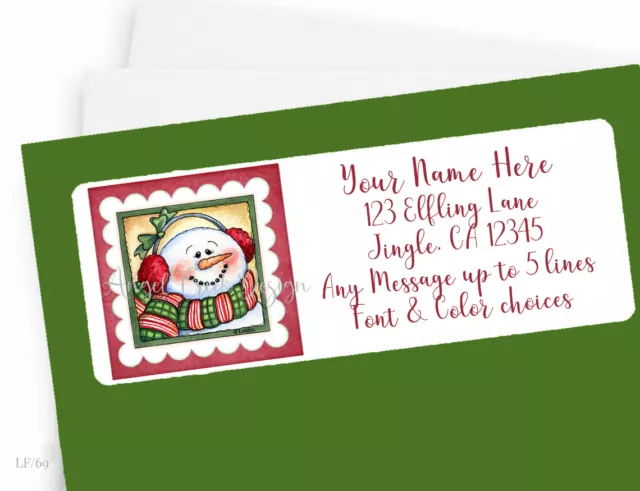 Whimsical Christmas Snowman Stamp Custom Personalized Return Address Labels