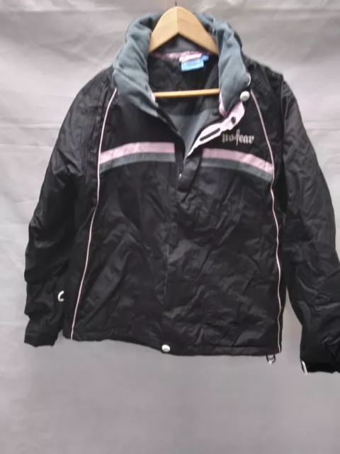 No Fear Ladies Black Ski Jacket, Size 12, Pink Lining, Zipped Pockets, No Hood