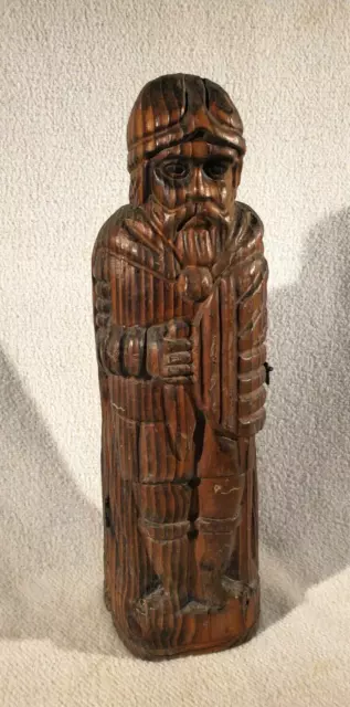 Vtg 17" Carved Wood Wine Bottle Holder Case Medieval Knight Form Hinged Gift Box