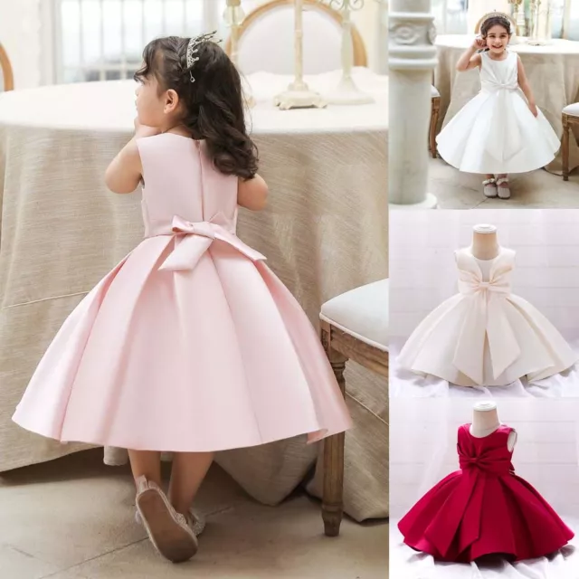 Flower Girls Bridesmaid Dress Baby Kids Party Stain Bow Wedding Dresses Princess