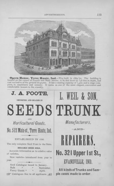 Opera House - J. A. Foote - Terre Haute, Ind. - L. Weil & Son - Evansville -1877