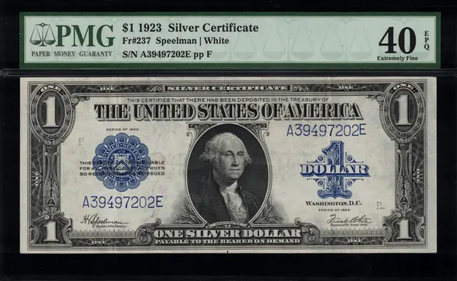 1923 $1 Silver Certificate FR-237 - Graded PMG 40 EPQ - Extremely Fine