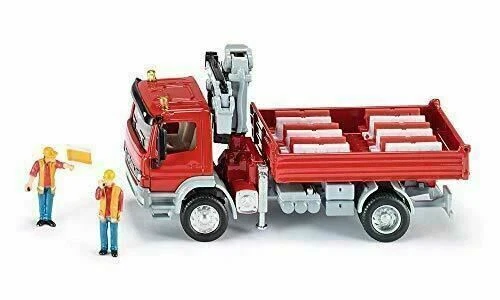 siku 3556, Camion avec conteneur de construction, 1:50, Métal/Plastique, Bleu/Rouge,Aavec grue pour l'enlèvement du conteneur