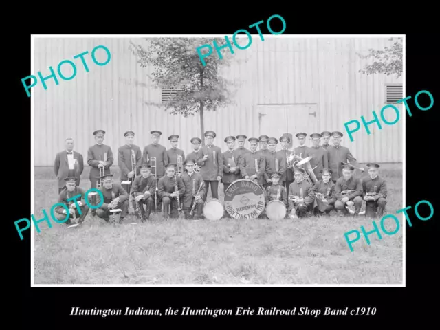 OLD POSTCARD SIZE PHOTO ERIE RAILROAD HUNTINGTON INDIANA SHOPS BAND c1910