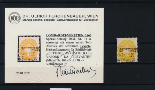 LOMBARDEI-VENETIEN 1863 2sld. Levante-Herkunftsstempels für Schiffsbriefe! VÖB!