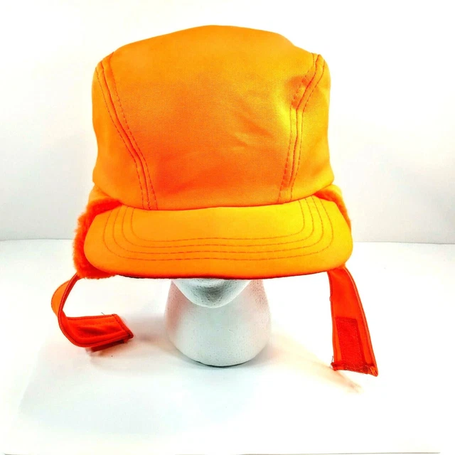 Thinsulate Lined Blaze Orange Hunter Hat with Flaps Medium Made In USA VTG