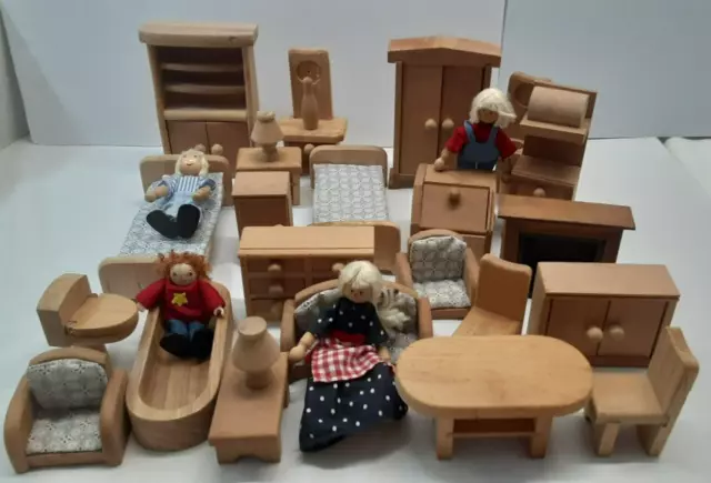 Big Lot Wood Dollhouse Furniture Wooden Dolls Family Plan Hape Fireplace Bath