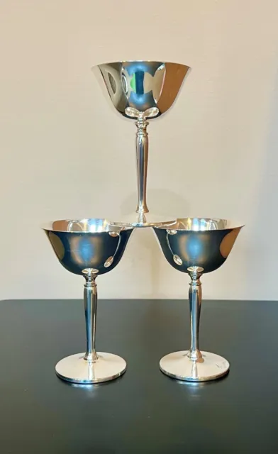 3 Vintage Silver plated Cups Wine Glasses Goblets by Crescent Silver Mfg