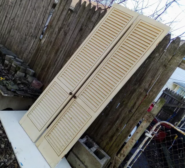Vintage Set of Mid-Century Wood Slatted Closet Doors / Pantry Doors