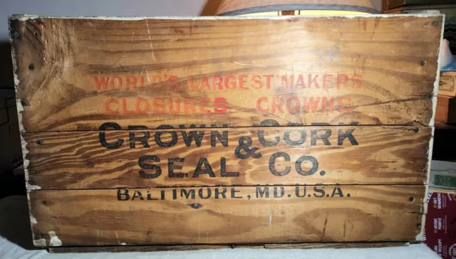 Antique Crown Cork & Seal Co. Baltimore, Md Advertising Heavy Wooden Crate Box