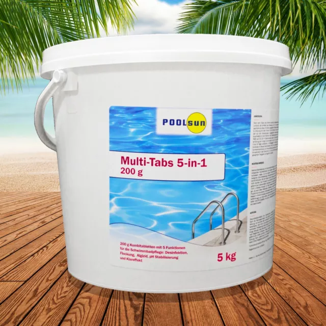 PoolSun Multitabs 5 in 1 Chlor 200g Multifunktionstablette 5kg Pflege Schwimmbad