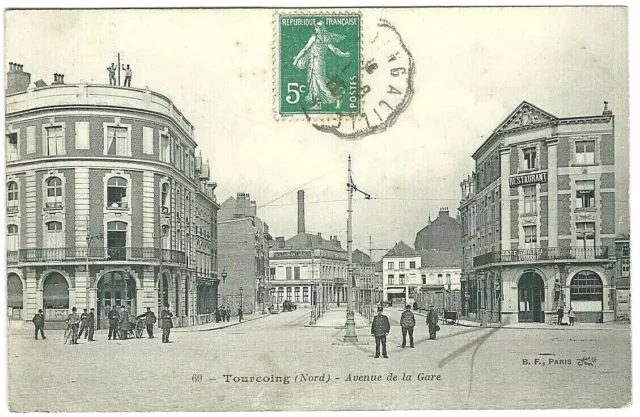 CPA 59 TOURCOING, avenue de la gare, animée, datée de 1910