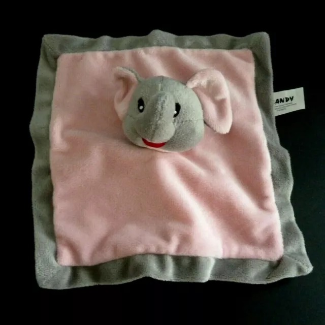 T1- Doudou Plat Sandy Elephant Rose Gris Bouche Rouge Carre - Etat Neuf*
