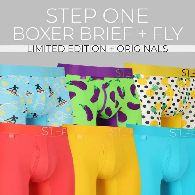 STEP ONE New Mens Boxer Briefs (Longer) Bamboo Underwear- ELECTRO RACERS