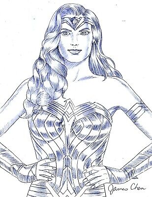 Gal Gadot Wonder Woman Detailed Original Comic Art 2 By Comic Artist