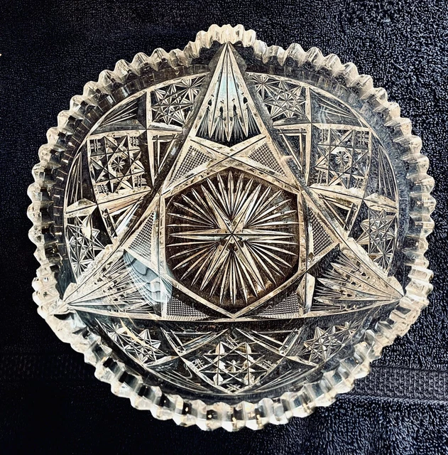 ABP american brilliant cut glass Bowl, Unusual Triangle Points On Edge