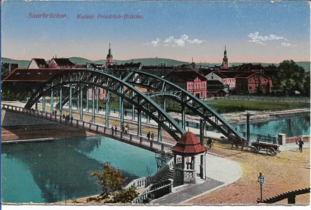 AK Saarbrücken, Kaiser-Friedrich-Brücke, Pferdekutsche