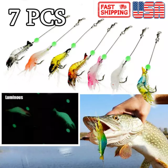 7X Luminous Fishing Artificial Soft Shrimp Bait Silicone Prawn Lures Hook Baits