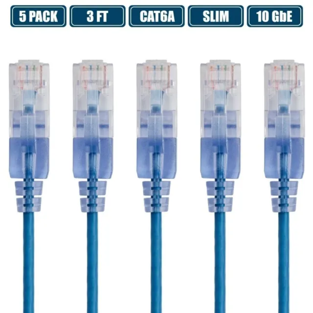 5 Pcs 3FT CAT6A RJ45 Ethernet LAN Network UTP Patch Cable Slim Cord 30AWG Blue