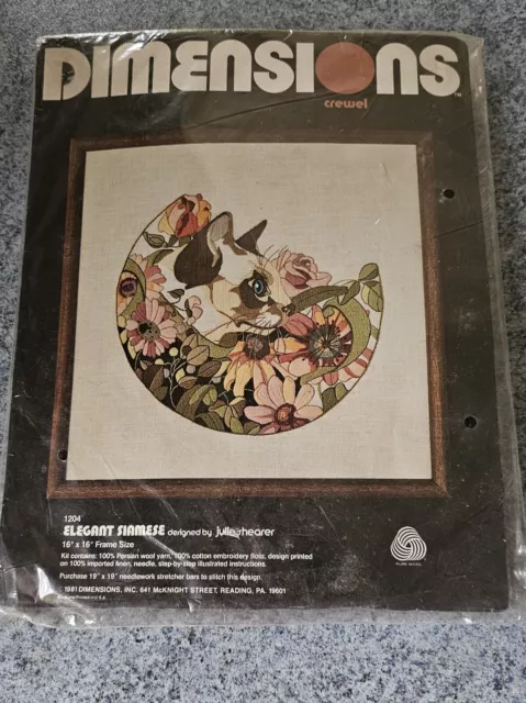 Siamese Cat And Floral Dimensions Crewel Kit. Bnip.  1981