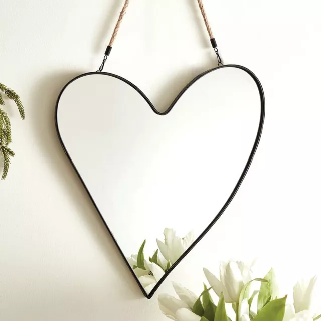 Espejo en forma de corazón con cuerda de cáñamo colgante de pared decorativo 16 in x 18 in paquete de 2 3