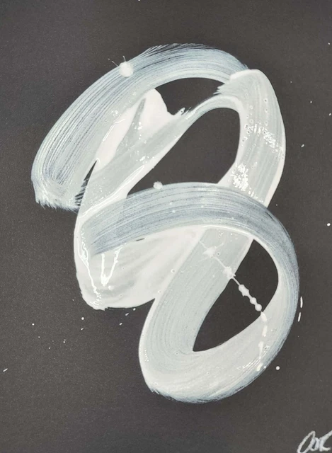 Corbellic White Abstract 12X9 Mental Art Signed Black Gallery Paper Collectible