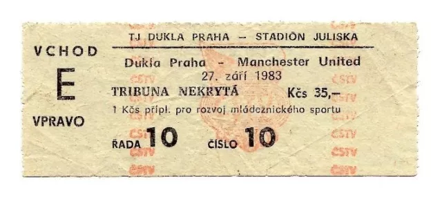 1983 DUKLA Prague v MANCHESTER United TICKET Cup Winners Cup UEFA rare ECWC