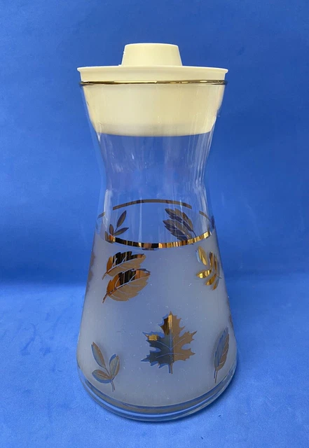 Vintage, Libbey, Golden Foliage, Glass Carafe With Two Matching Tumblers, USA
