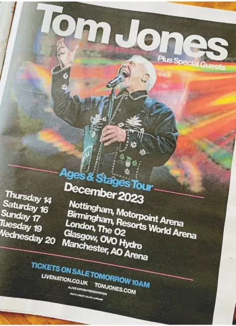 Tom Jones Tour Dates Ad Live 2023 Ages & Stages Newspaper Advert Poster 14x11”