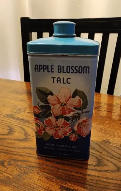 Old Advertising Powder Tin Apple Blossom Talc Motif Cosmetic Co NY CA MO