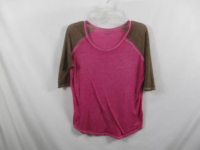 Arizona Jeans Womens Shirt Large Pink Brown 3/4 Sleeve Scoop Neck Cotton Tee
