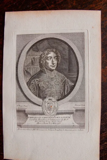 Emmanuel Theodose Of The Cardinal Tower Of .....Portrait. Original Engraving. 1760