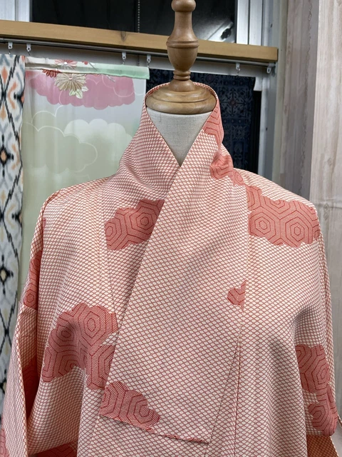 H&A Vintage Japanese KIMONO Kikkou-Mon Yukata cardigan Pink women